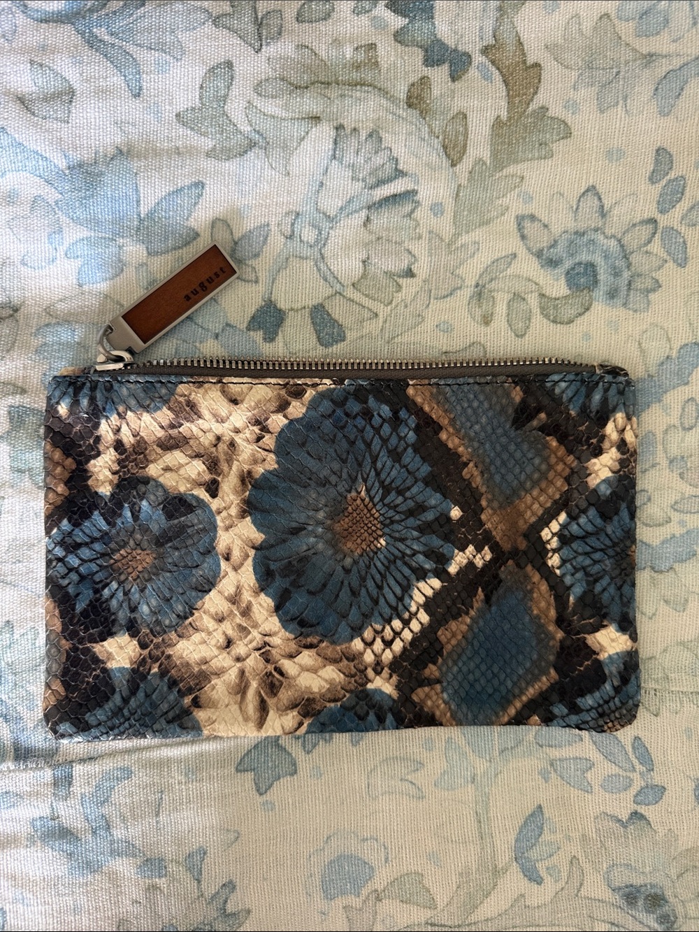 August Blue Floral Snakeskin Zip Pouch